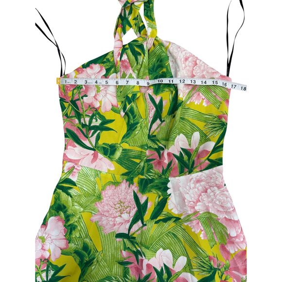 Natori Passion Peony Floral Halter Dress Tropical Green Pink Womens Size 6 NEW - Picture 5 of 7